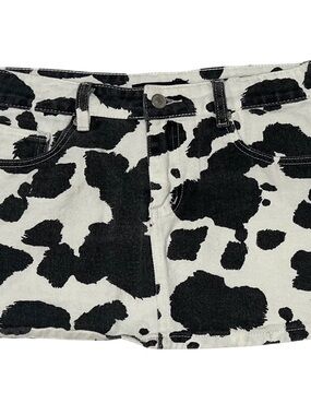 Forever 21 Black and White Cow Print Denim Mini Skirt
